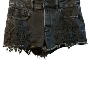 American Eagle Black Denim Shorts with Lace Detail